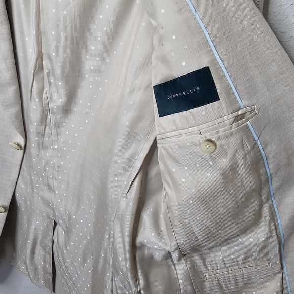 Perry Ellis Blazer Mens 40 Regular Cream Beige Linen Blend Sport Coat Event - Picture 13 of 16